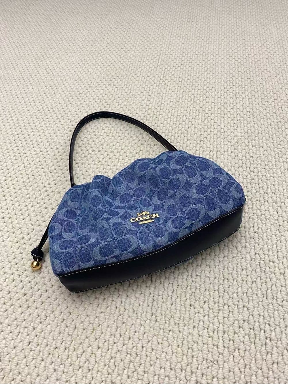 Coach Blue Signature Monogram Ruched Shoulder Bagel - Picture 5 of 6